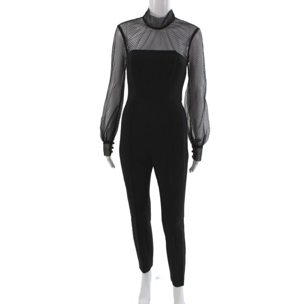 Veronica Beard Womens Jumpsuit Black Polka Dot Mock Neck Long Sleeve Size 0